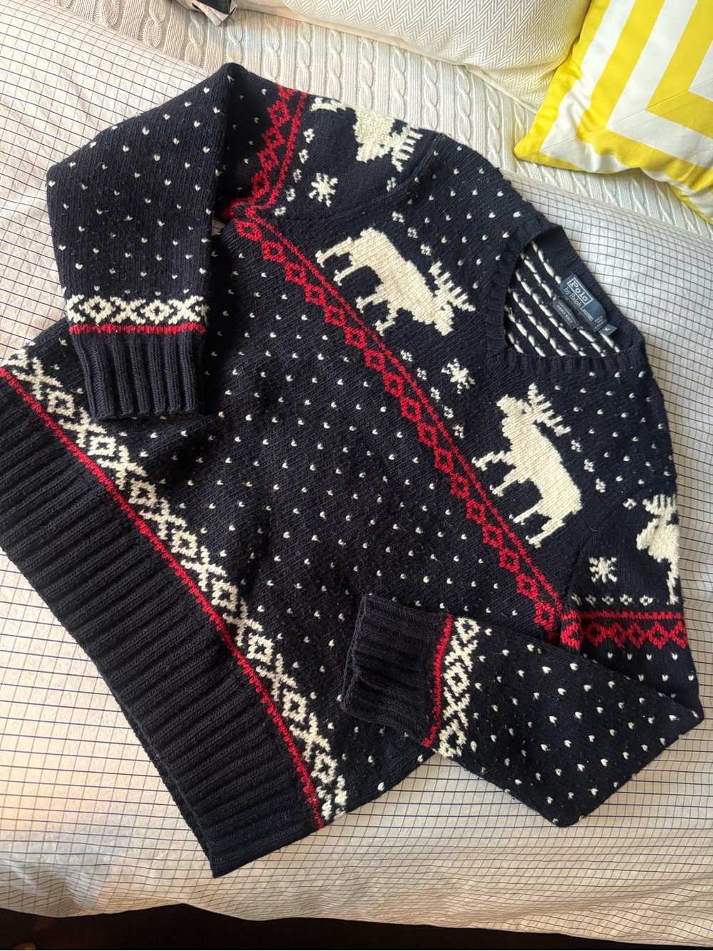 Vintage Polo Ralph  Lauren Navy Crewneck Reindeer Motif Sweater, Hand Made